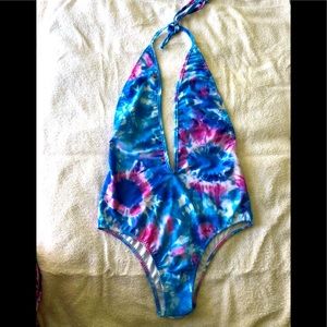 Deep V, halter tie dye one piece